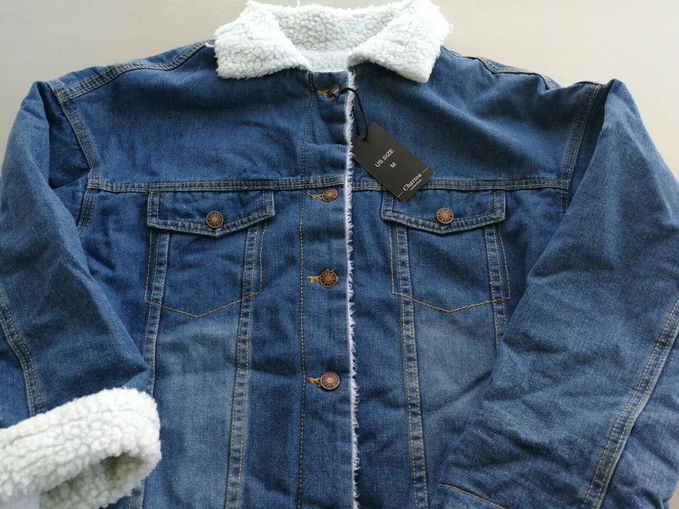 Women's Thick Fleece Lined Button Down Mid Long Quilted Denim Jacket Overcoat - Image 2 of 4