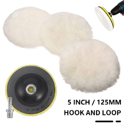 5PCS 5inch Soft Wool Polishing Bonnet Buffer Pads For Car Polisher w/Backer Pad