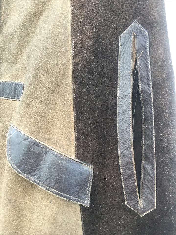 Poncho occidental hippy vintage años 70 capa marrón dos tonos cuero gamuza chaqueta con cinturón Foto 4 de 4