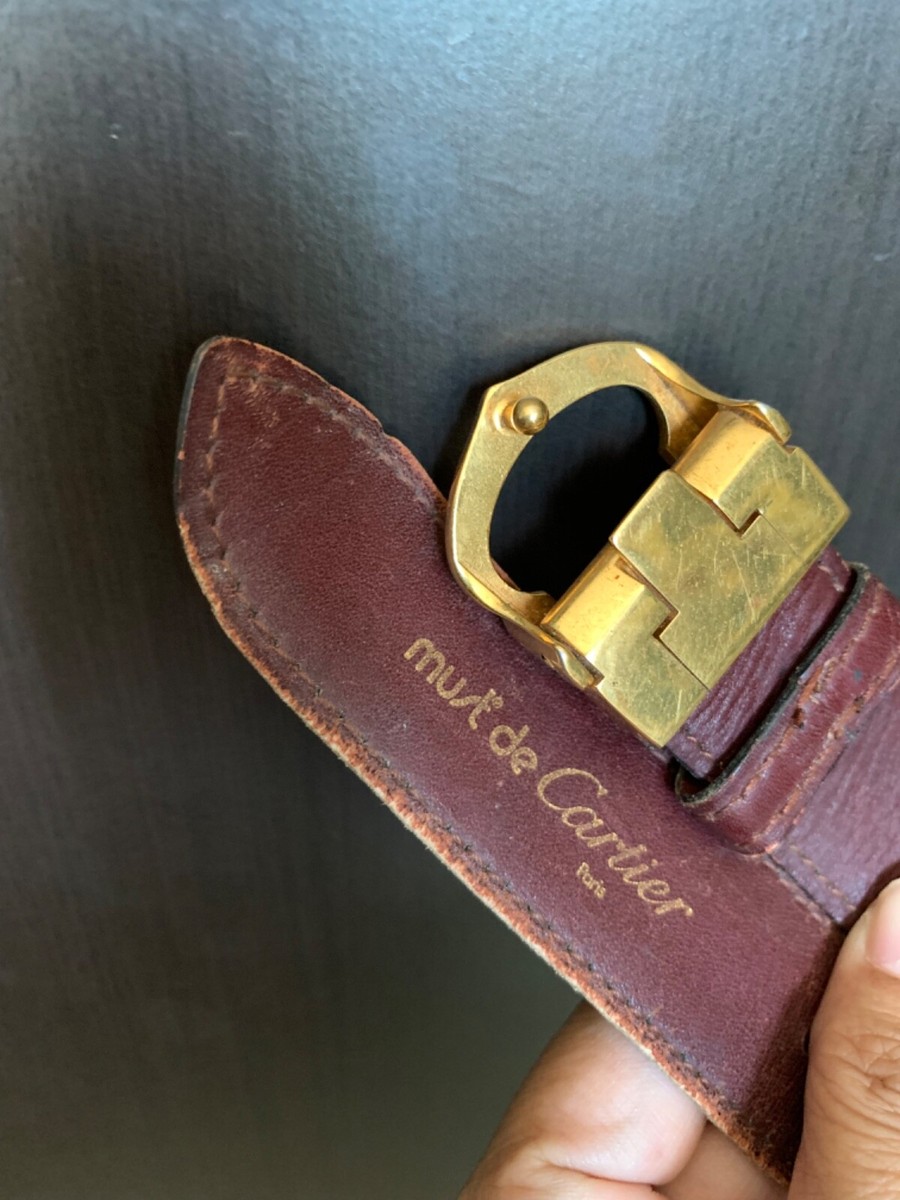 Vintage Must de Cartier C Burgundy Leather Belt 30-34 “ | eBay
