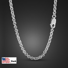 925 Sterling Silver Rolo Round Cable Chain Necklace 3mm 18"-28" for Women  Men
