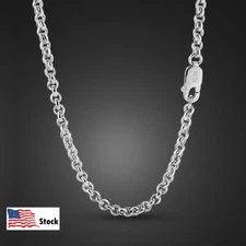 925 Sterling Silver Rolo Round Cable Chain Necklace 3mm 18"-28" for Women & Men