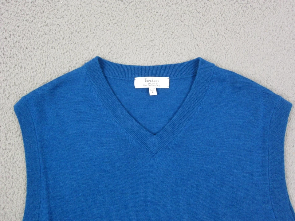Turnbury Suéter Chaleco Adulto Grande L Azul 100% Lana Merino Informal Para Hombres Cuello en V Foto 2 de 4