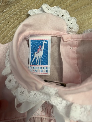 VINTAGE Toddle Tyke baby girl Dressy romper, Pink + Lace Trim. Ruffle Bottom. - Picture 2 of 4