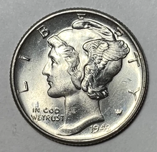 1943 10C Mercury Dime Uncirculated 90% Silver