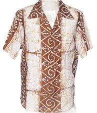 Vintage 60s Penneys Hawaii Rayon Tribal Print Metal Buttons Aloha Shirt XL