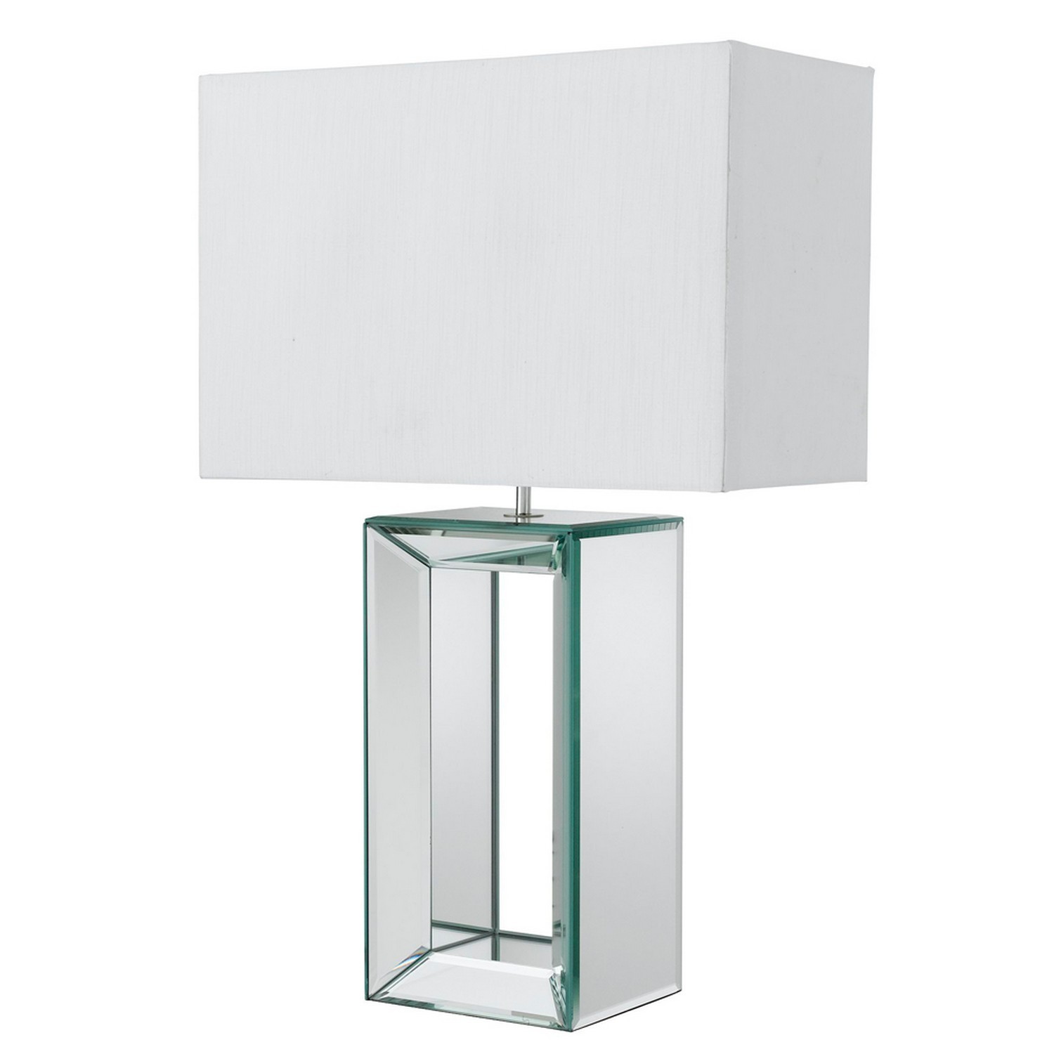 Mirrored Reflection Base Design Bedside Table Lamp Light White Faux Silk Shade