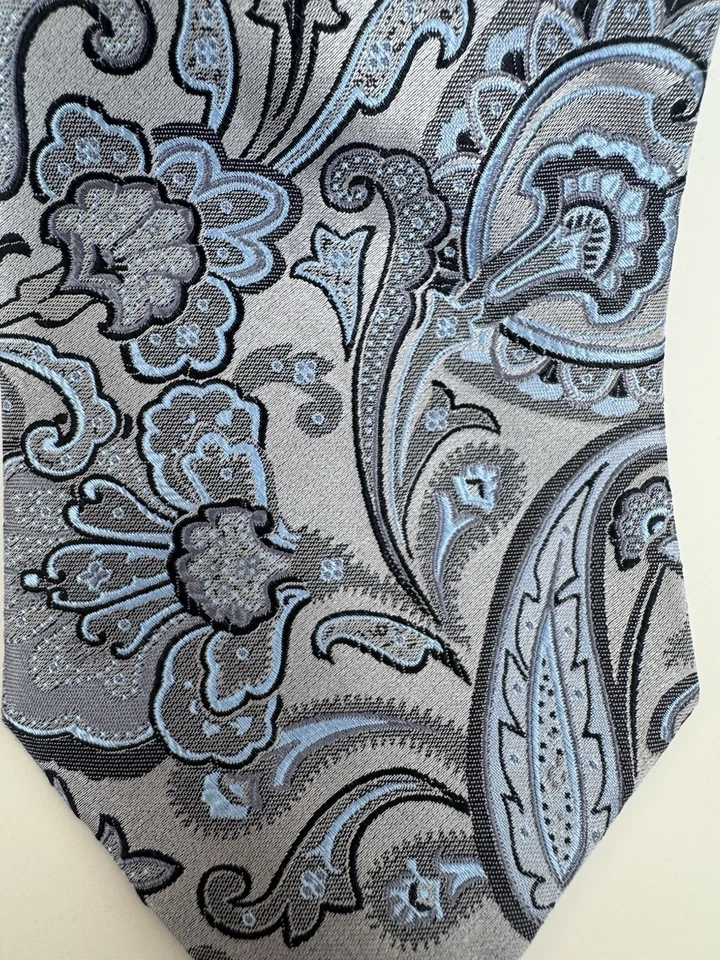 Corbata negra marrón 100 % seda cachemira - Corbata clásica negra blanca cachemira Foto 2 de 3