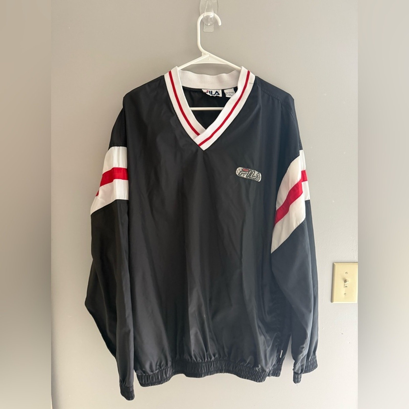 Fila Pullover Giacca Uomo Taglia Large Giacca a Vento Scollo V Outdoor Logo Patch Vintage