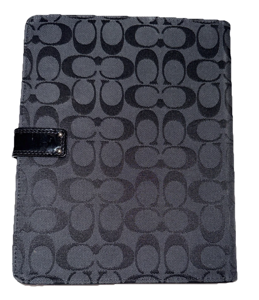 Coach Signature Tablet Case Canvas Print Turnlock Holder Black On Black - Image 2 of 4