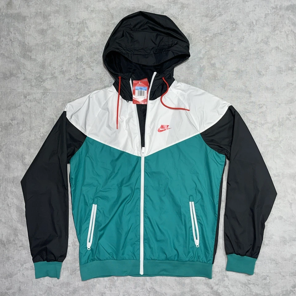 Jaqueta Nike Windrunner masculina M azul-petróleo preta com zíper completo com capuz colorblock corta-vento - Imagem 4 de 4