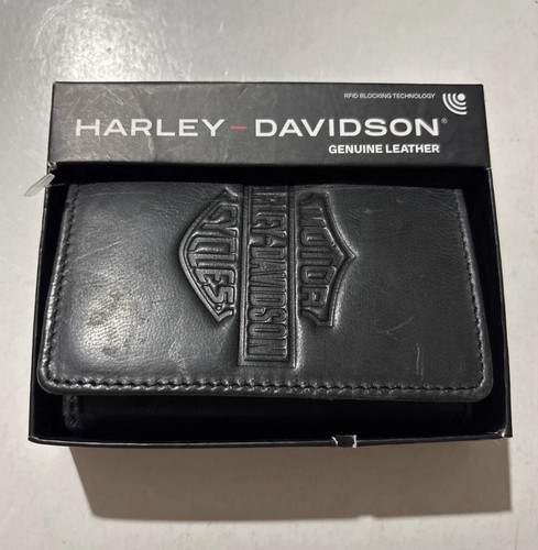 Harley-Davidson Genuine Bar & Shield Logo RFID Black Leather Tri-fold ...