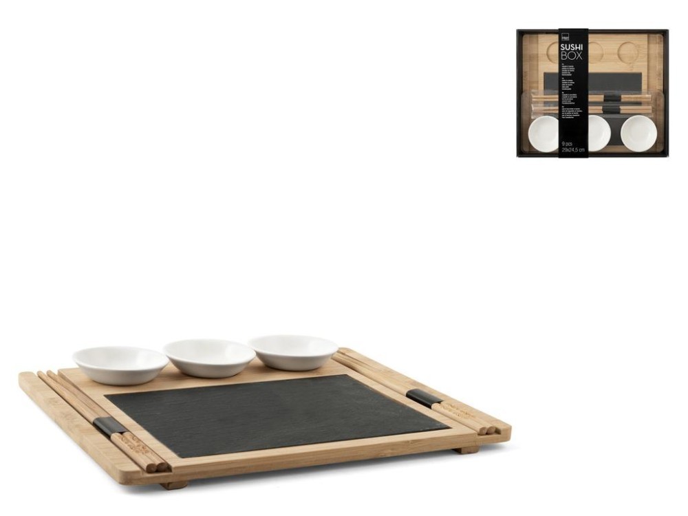 Sushi Box 9 Pieces In Wood And Slate 24x29 Cm H&H
