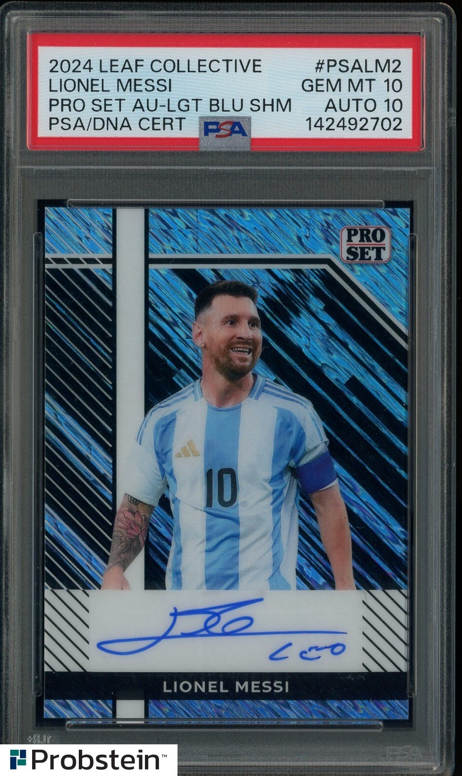 2024 Leaf Pro Set Light Blue Shimmer Lionel Messi 6/9 PSA 10 PSA/DNA AUTO 10 view 1
