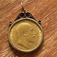 Edward VII 1906 Full Gold Sovereign in 9ct Gold Fully Hallmarled Pendant Mount