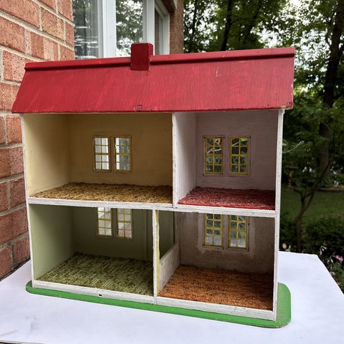 VTG 1930s Wood Colonial Dollhouse 2 Story American House White Red Vintage - Picture 22 of 24