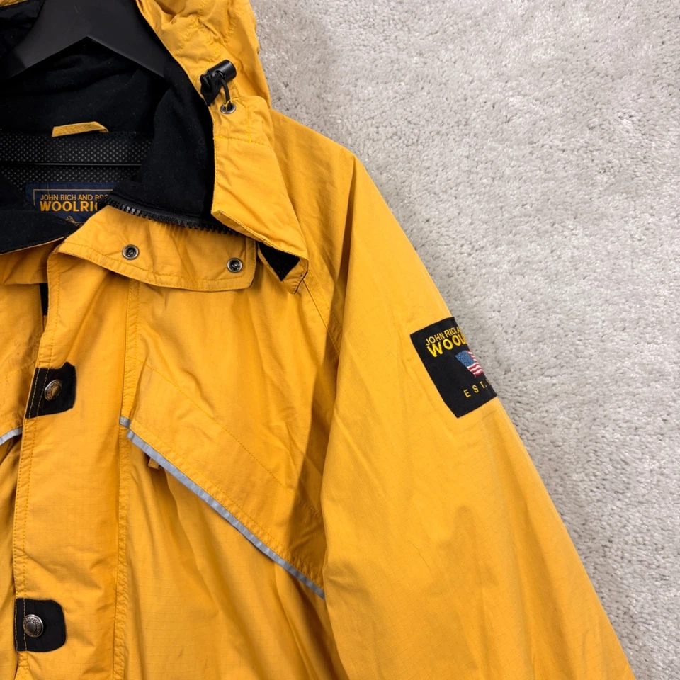 Parka John Rich Bros Woolrich para hombre talla grande amarilla bolsillos con capucha de colección años 90 Foto 3 de 4