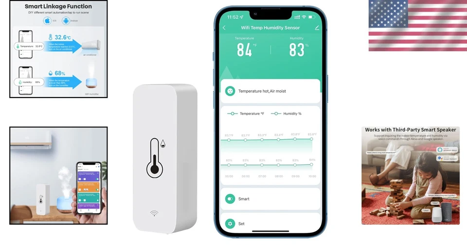 Wireless Battery Humidity Temperature Sensor Home Smart Home Alexa Compatible - Image 2 of 4