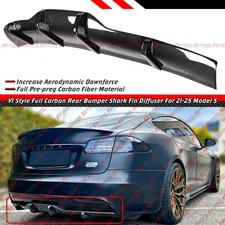 For 21-25 Tesla Model S V1 Style Full Carbon Fiber Rear Bumper Diffuser Valance