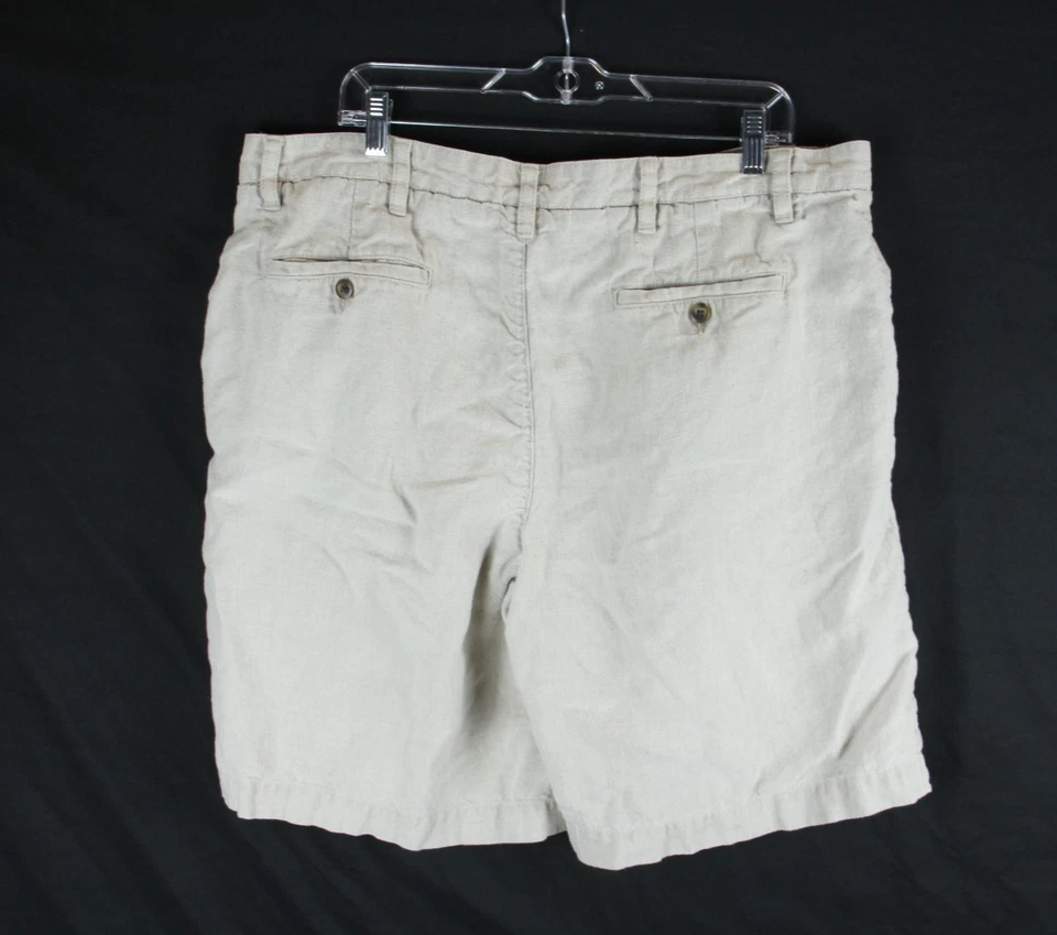 VTG 90s Eddie Bauer Linen Chino Shorts Mens 42 Khaki Tan Pleat Coastal Preppy - Image 4 of 4