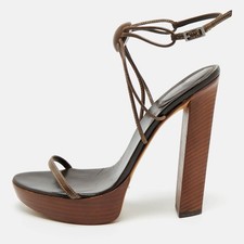 Sergio Rossi Brown Leather Platform Ankle Strap Sandals Size 39.5