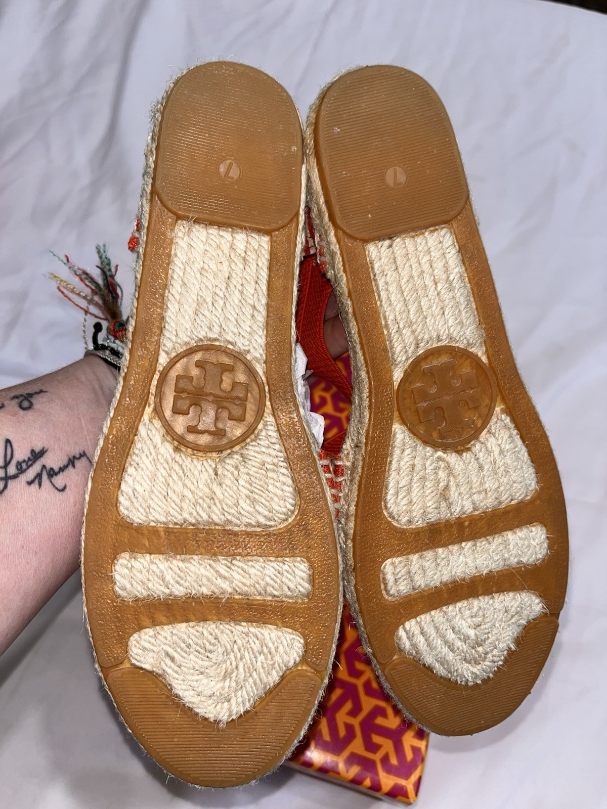 NIB Tory Burch Catalina Espadrille stripe Flame red Orange sandals shoes. 7 thumbnail 9