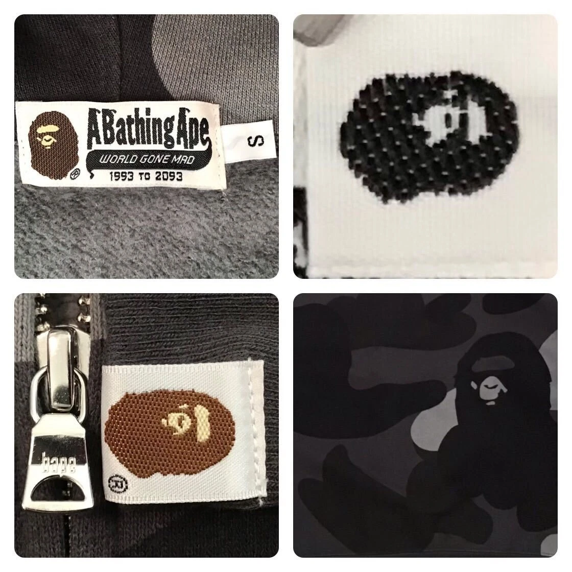 A BATHING APE (BAPE) Felpa con cappuccio zip intera nera mimetica gigante taglia S a scimmia da bagno BAPE full zip Ape