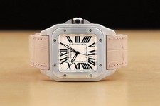 CARTIER UNISEX SANTOS 100 W20126X8 33MM WHITE ROMAN DIAL STEEL LEATHER WATCH 3