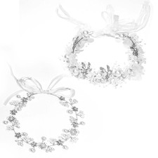 2 Pcs Silver Flower Girl Headpiece Rhinestone Crystal Wedding Headband Bridal Pe