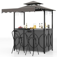 Grill Gazebo with Side Awning Outdoor BBQ Set Includes Bar Table