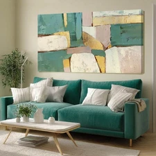 Green and White Large Wall Art, Abstract Wall Art, Cuadros para Sala Elegante...