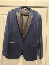 Men's Navy Velvet Formal Party Blazer Jacket Peak Lapel Tuxedos Groom Wear Suit