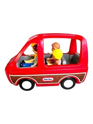 Vintage Little Tikes Dollhouse RED Woody family Van w/ MOM DAD SON & DAUGHTER