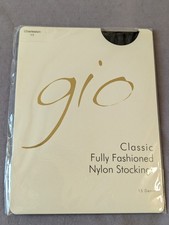 Gio FF Vintage Style 100% Nylon Stockings, Charleston heel, seam, size 11, black