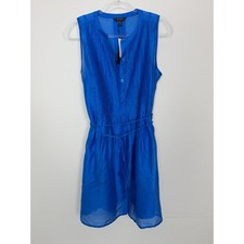 Banana Republic Blue Organza Dress Women’s Medium Pintuck Sleeveless Modest $120