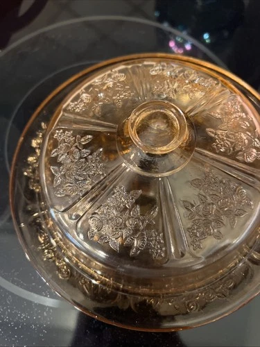 Vintage Federal Glass Sharon Pink Cabbage Rose Butter/Cheese Dish With Cover