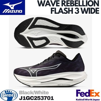Mizuno Running Shoes WAVE REBELLION FLASH 3 WIDE Black/White J1GC253701 NEW!