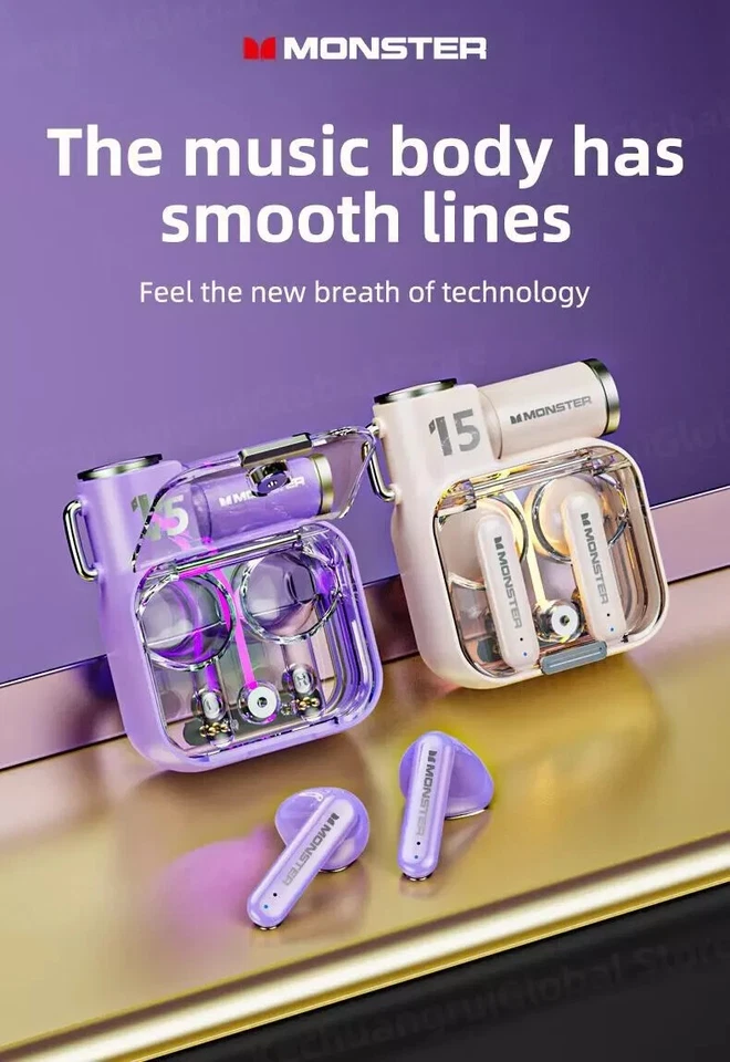 Monster XKT15 Wireless Bluetooth  Gaming Earbuds Purple - Sealed - NEW - Image 3 of 4