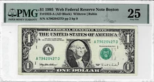 1995 $1 Federal Reserve 'WEB' Note (AD 2/9) --PMG VF 25--Key Note