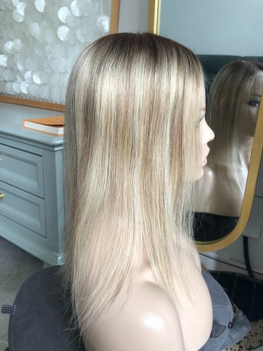 12-18" Small 3x5" Mono Base Rooted Blonde Brazilian Human Virgin Hair Toppers - Picture 5 of 8
