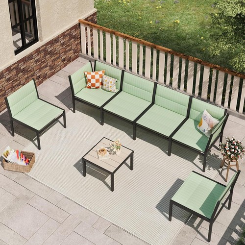 7 Pieces Outdoor Patio Sectional Furniture Conversation Sets with Coffee Table - Picture 5 of 47