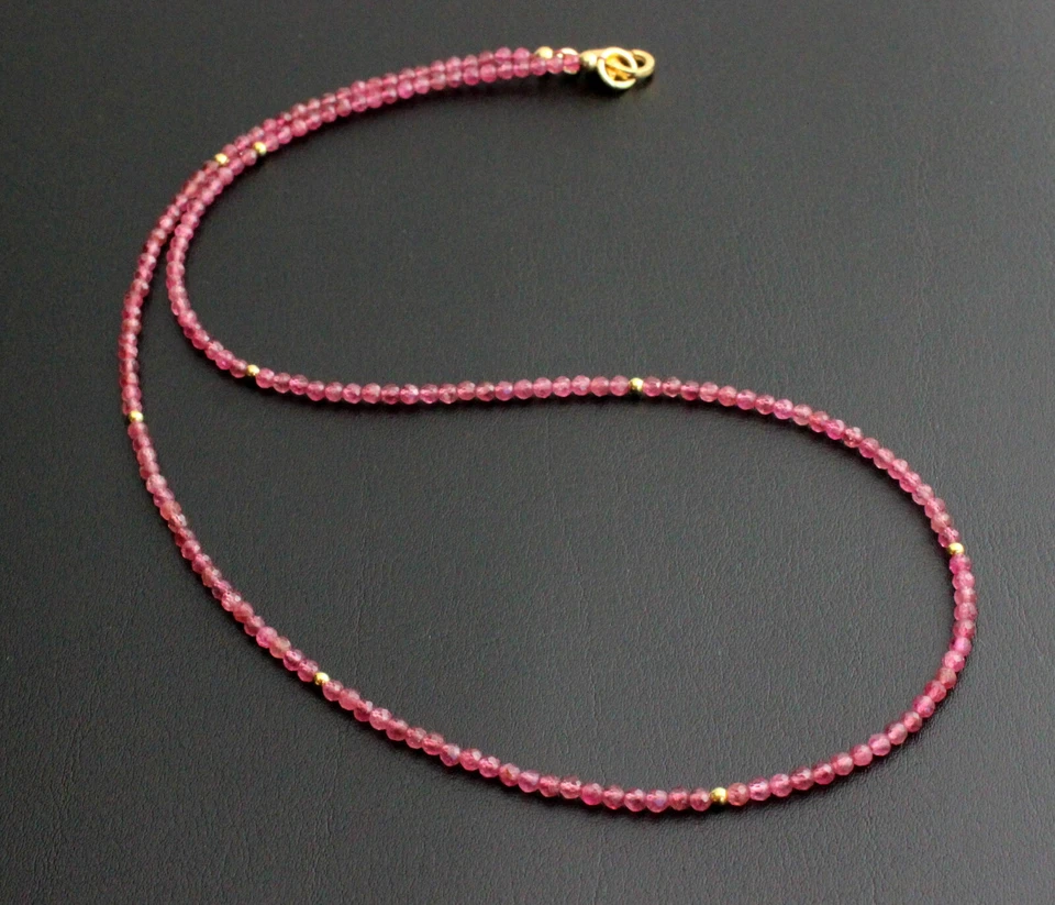 Turmalin Rubellit Kette Edelsteinkette facettiert Rosa 925 Silber vergoldet 46cm - Bild 1 von 1