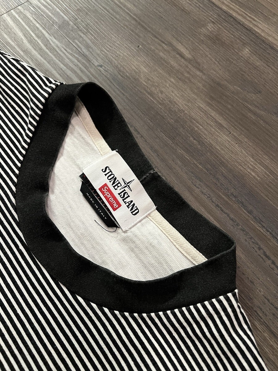 L) SUPREME X STONE ISLAND LONG SLEEVE STRIPED T-SHIRT BLACK L) SUPREME X STONE ISLAND LONG SLEEVE STRIPED T-SHIRT BLACK