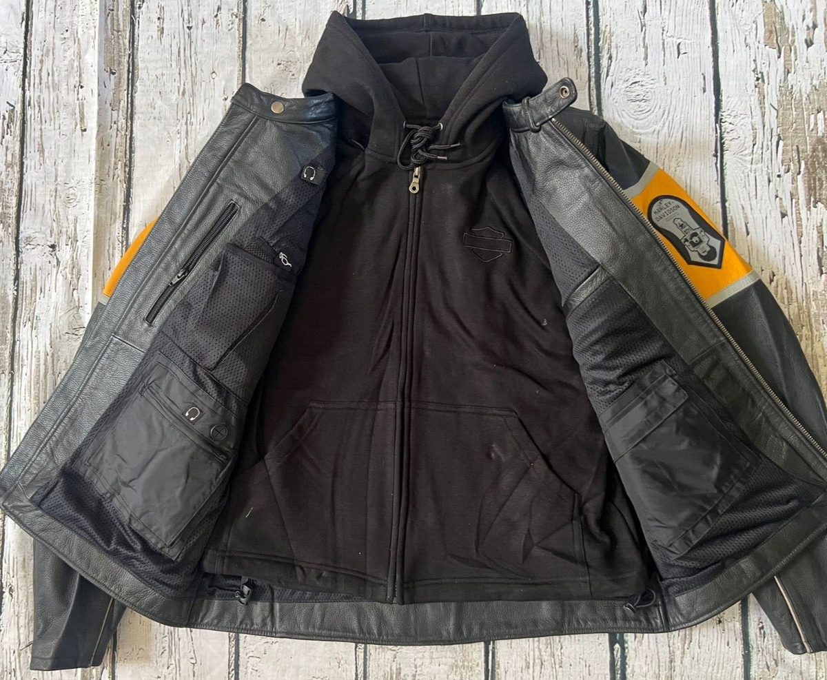 Harley Davidson Men's Moto Grip Yellow Black Leather Jacket Harley Davidson Men's Moto Grip Yellow Black Leather Jacket