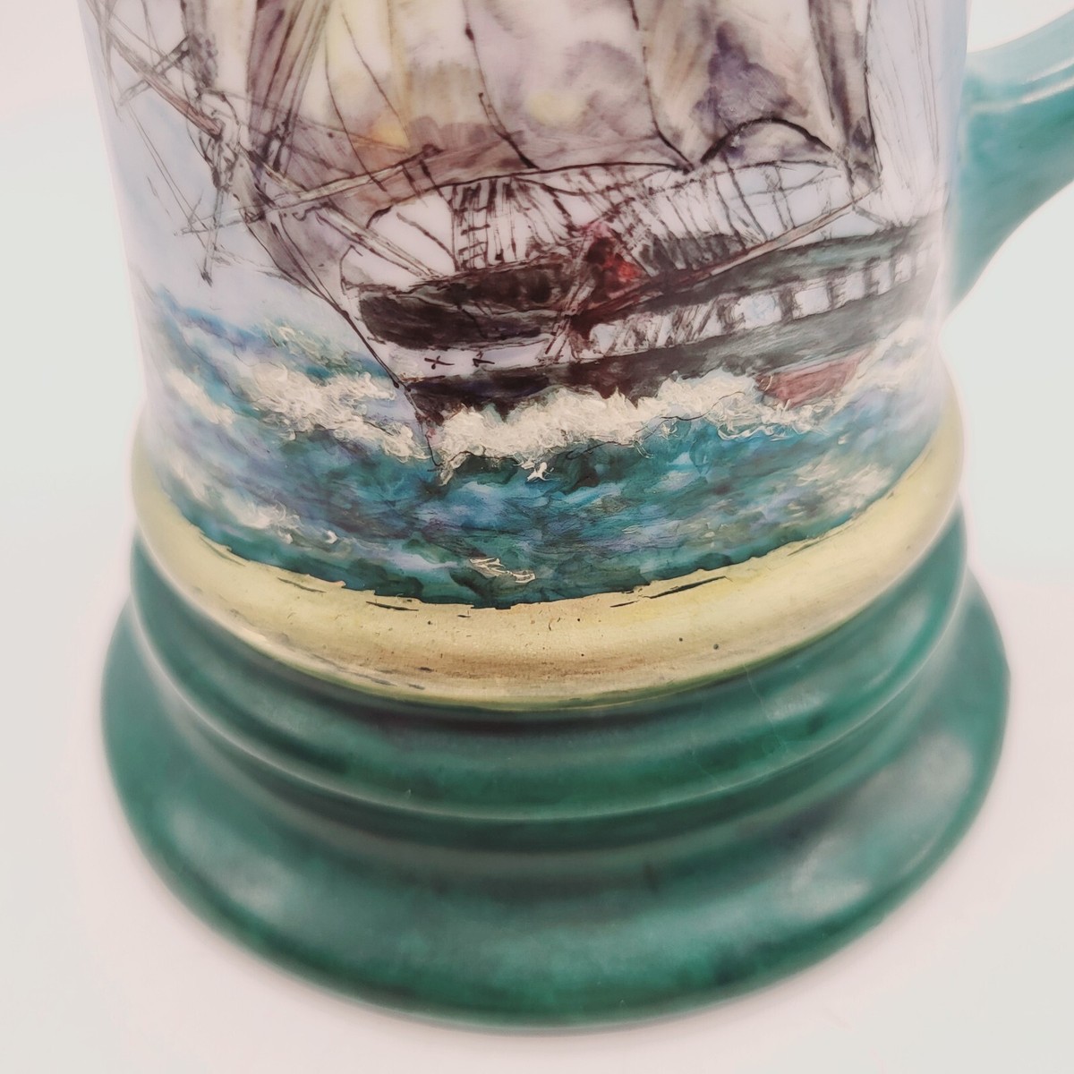 Clipper Sailing Ship Boat Hand Painted On Porcelain Mug Vtg