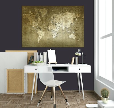 3D Retro Grid Line B029 World Map Wall Stickers Vinyl Wallpaper Mural Murals Amy