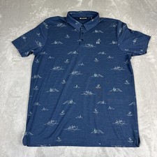 Travis Mathew Shirt Men's Size XXL Blue Fun  Games Golf Polo Cotton Blend