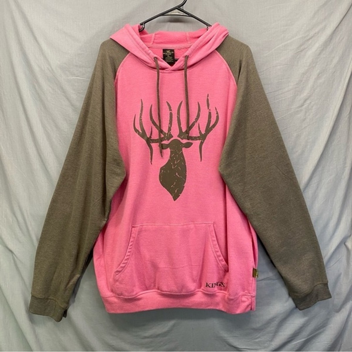 Kings Camo Deer Graphic Print Hoodie Pink Brown Women Size XL