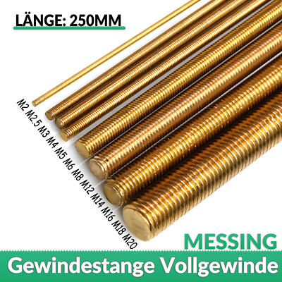 Messing Gewindestange Vollgewinde Gewindestab M2 M2.5 M3 M4 M5 M6 ~ M20 x250mm