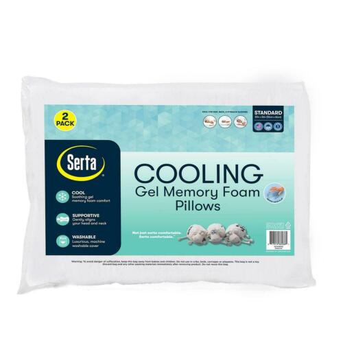 Set of 2 Serta Bed Pillows Cooling Gel Memory Foam Cluster Standard Size 2-Pack